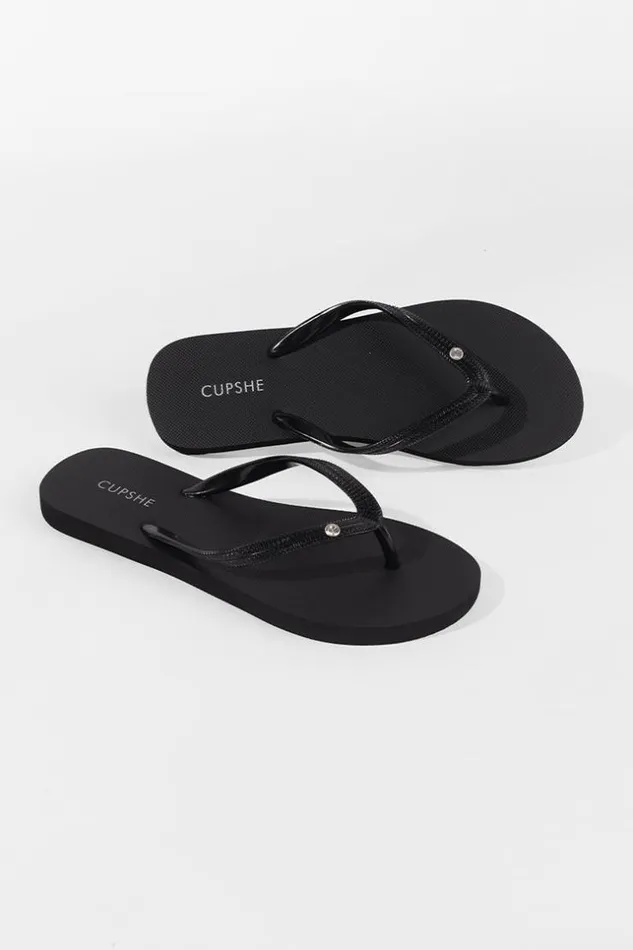 Women Flip Flops Cupshe Beckett Rhinestone Flip Flops Black