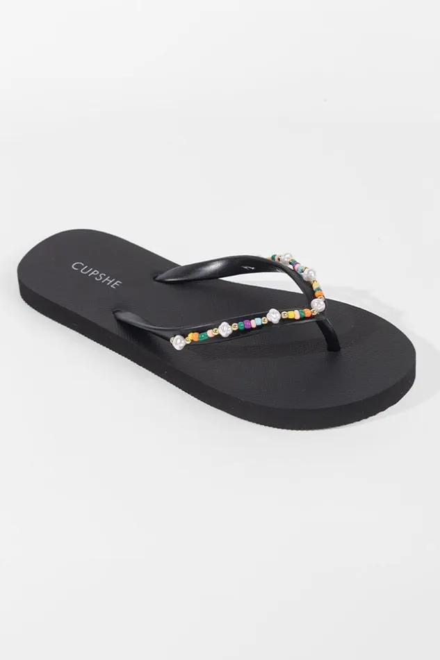Women Flip Flops Cupshe Madeira Beach Solid Flip Flops Black