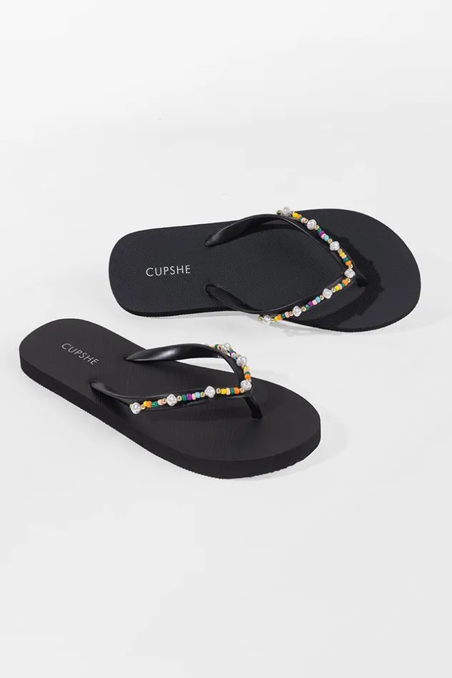 Women Flip Flops Cupshe Madeira Beach Solid Flip Flops Black