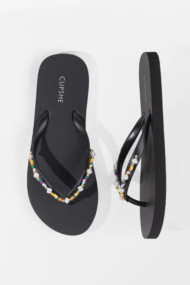 Women Flip Flops Cupshe Madeira Beach Solid Flip Flops Black