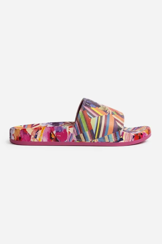 Women FLORAL STRIPE POOL SLIDE Pink Johnny Was Shoes