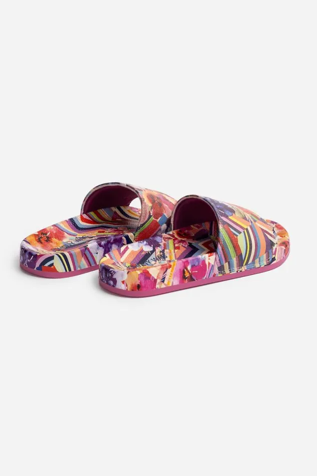 Women FLORAL STRIPE POOL SLIDE Pink Johnny Was Shoes Women FLORAL STRIPE POOL SLIDE Pink Johnny Was Shoes