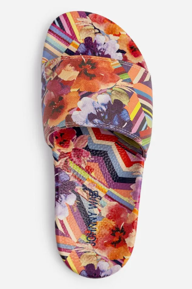 Women FLORAL STRIPE POOL SLIDE Pink Johnny Was Shoes Women FLORAL STRIPE POOL SLIDE Pink Johnny Was Shoes
