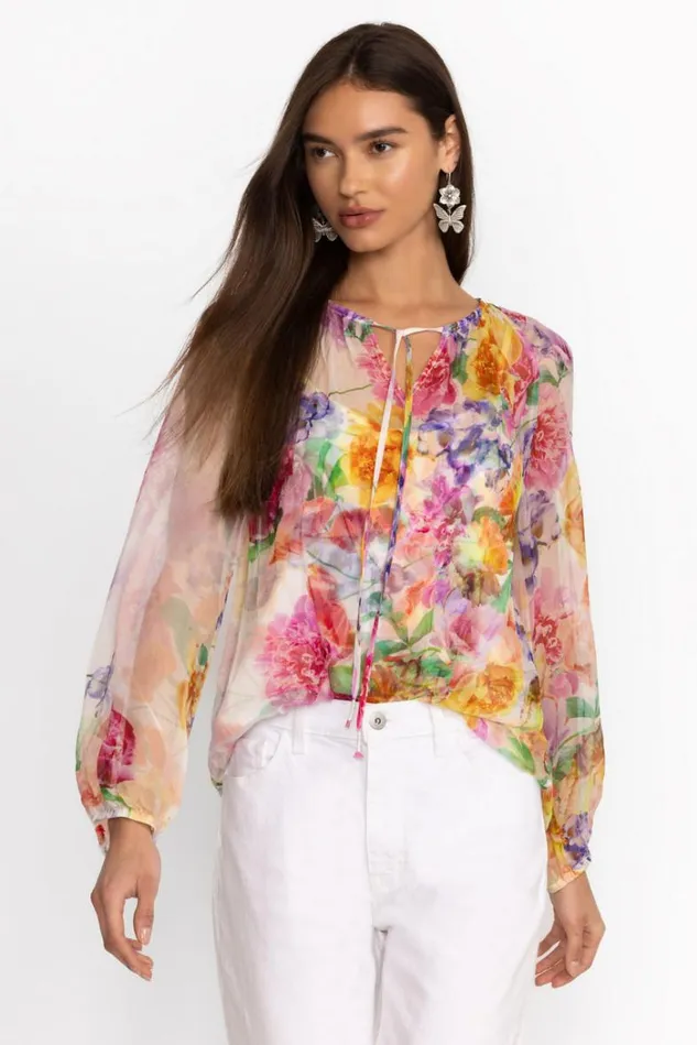 Women GLINDA SILK PEASANT BLOUSE 8211 FIONNA Fiona Johnny Was Tops