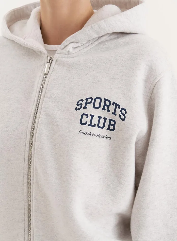 Women Grey Sports Club Slogan Zip Hoodie Sara 4th and Reckless Hoodies and Sweatshirts