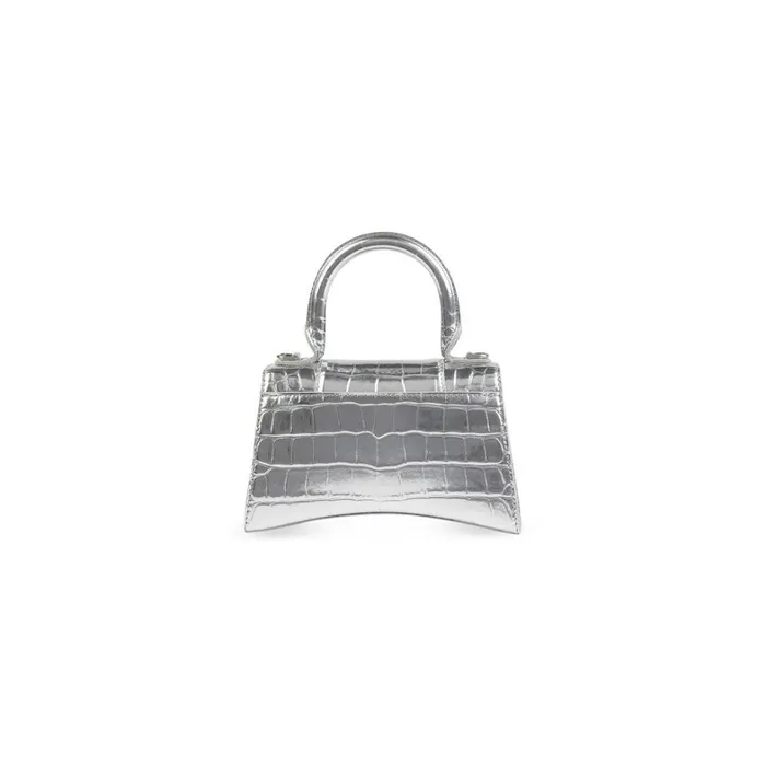Women Handbags Balenciaga Hourglass Xs Handbag Crocodile Embossed In Silver