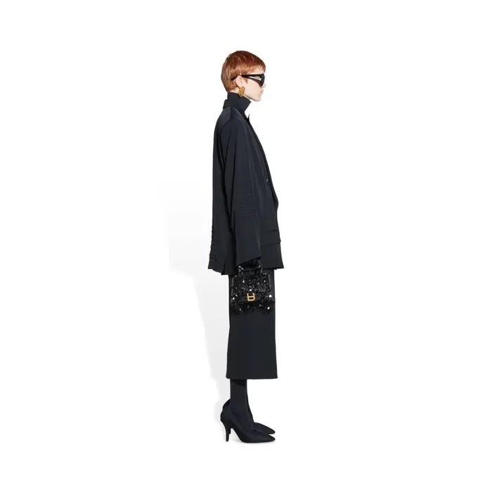Women Handbags Balenciaga Hourglass Xs Handbag With Chain Embroidery In Black