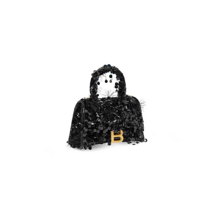 Women Handbags Balenciaga Hourglass Xs Handbag With Chain Embroidery In Black