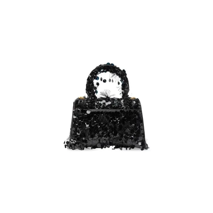 Women Handbags Balenciaga Hourglass Xs Handbag With Chain Embroidery In Black