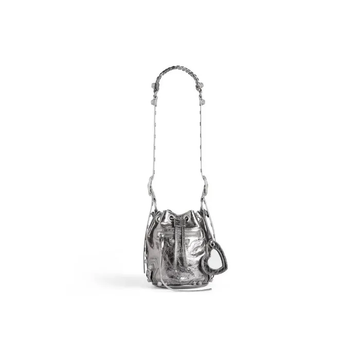 Women Handbags Balenciaga Le Cagole Xs Bucket Bag Metallized With Rhinestones In Silver Women Handbags Balenciaga Le Cagole Xs Bucket Bag Metallized With Rhinestones In Silver