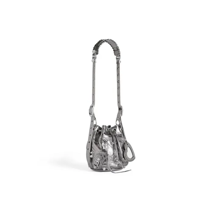 Women Handbags Balenciaga Le Cagole Xs Bucket Bag Metallized With Rhinestones In Silver