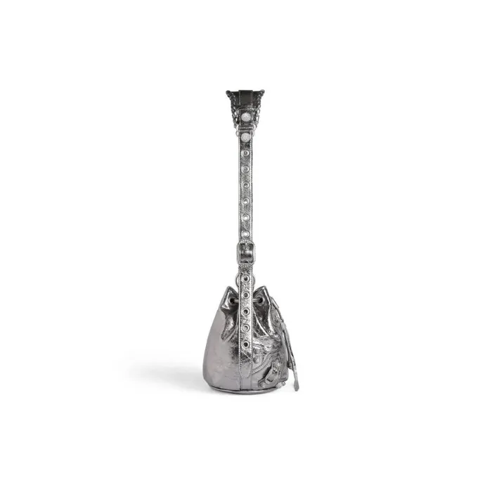 Women Handbags Balenciaga Le Cagole Xs Bucket Bag Metallized With Rhinestones In Silver