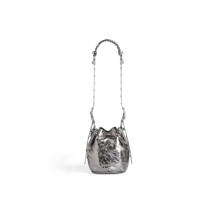 Women Handbags Balenciaga Le Cagole Xs Bucket Bag Metallized With Rhinestones In Silver