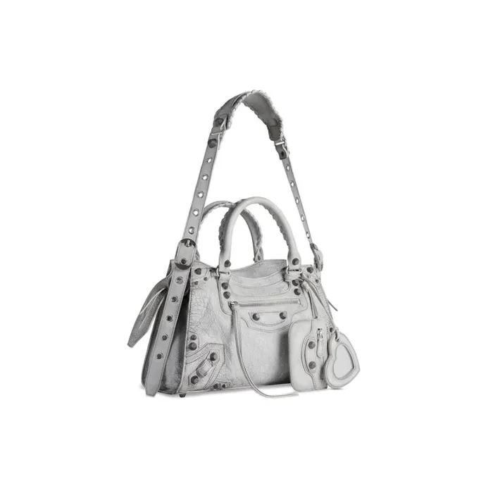 Women Handbags Balenciaga Neo Cagole City Small Handbag Dirty Effect In Optic White