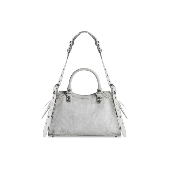 Women Handbags Balenciaga Neo Cagole City Small Handbag Dirty Effect In Optic White