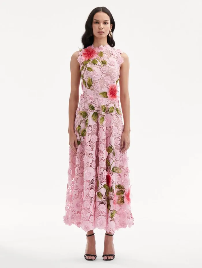 Women Hibiscus Embroidered Guipure Dress Soft Pink Oscar De La Renta Dresses Women Hibiscus Embroidered Guipure Dress Soft Pink Oscar De La Renta Dresses