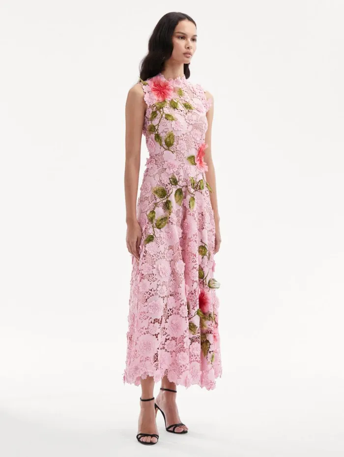 Women Hibiscus Embroidered Guipure Dress Soft Pink Oscar De La Renta Dresses Women Hibiscus Embroidered Guipure Dress Soft Pink Oscar De La Renta Dresses