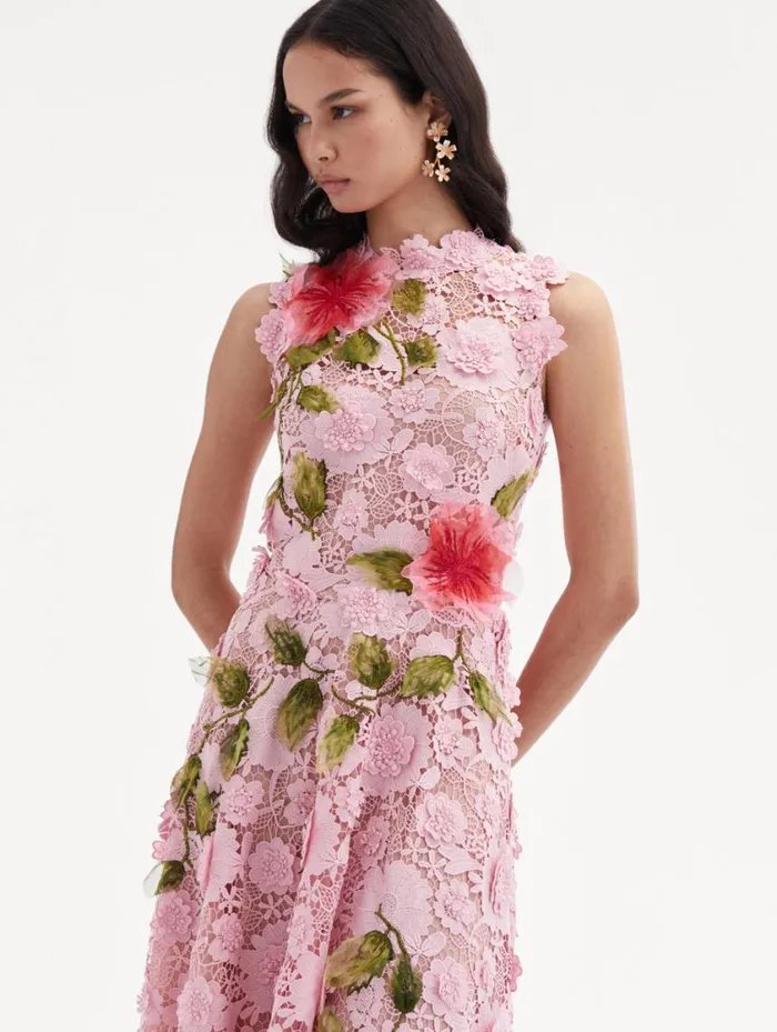 Women Hibiscus Embroidered Guipure Dress Soft Pink Oscar De La Renta Dresses Women Hibiscus Embroidered Guipure Dress Soft Pink Oscar De La Renta Dresses