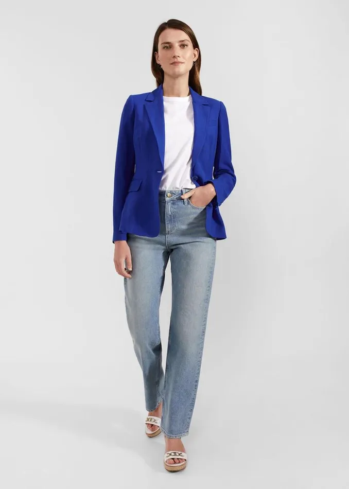 Women HOBBS Coats and Jackets Fletcher Silk Linen Jacket Lapis Blue
