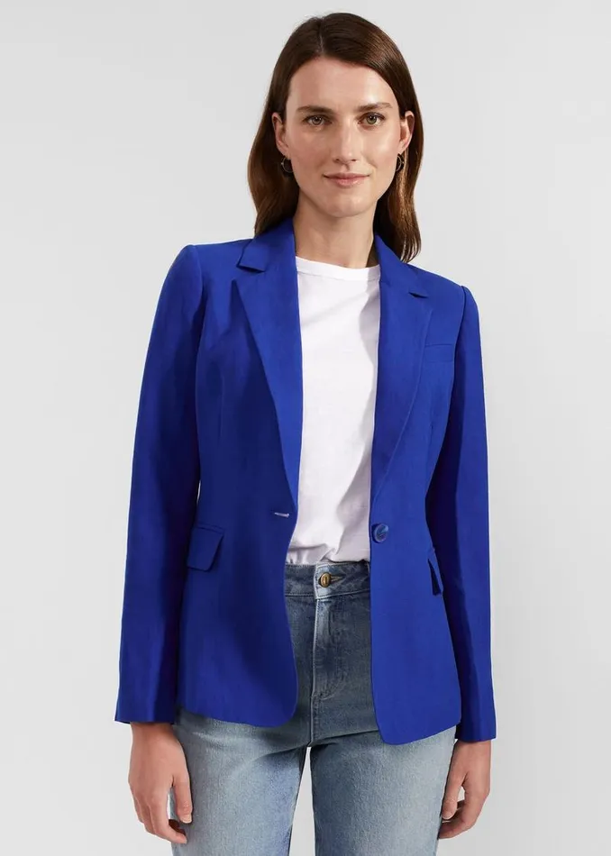 Women HOBBS Coats and Jackets Fletcher Silk Linen Jacket Lapis Blue