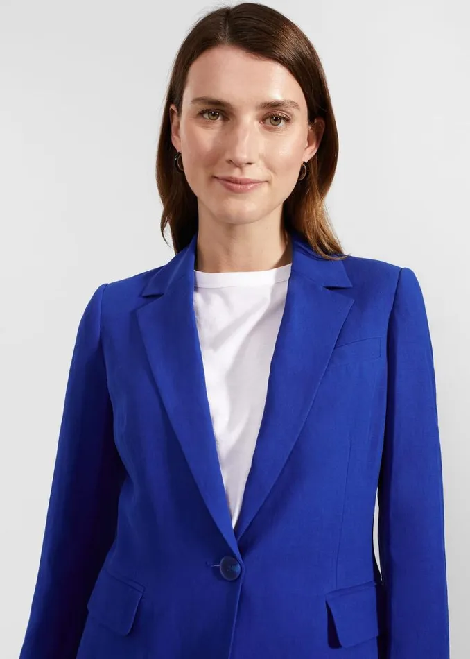 Women HOBBS Coats and Jackets Fletcher Silk Linen Jacket Lapis Blue