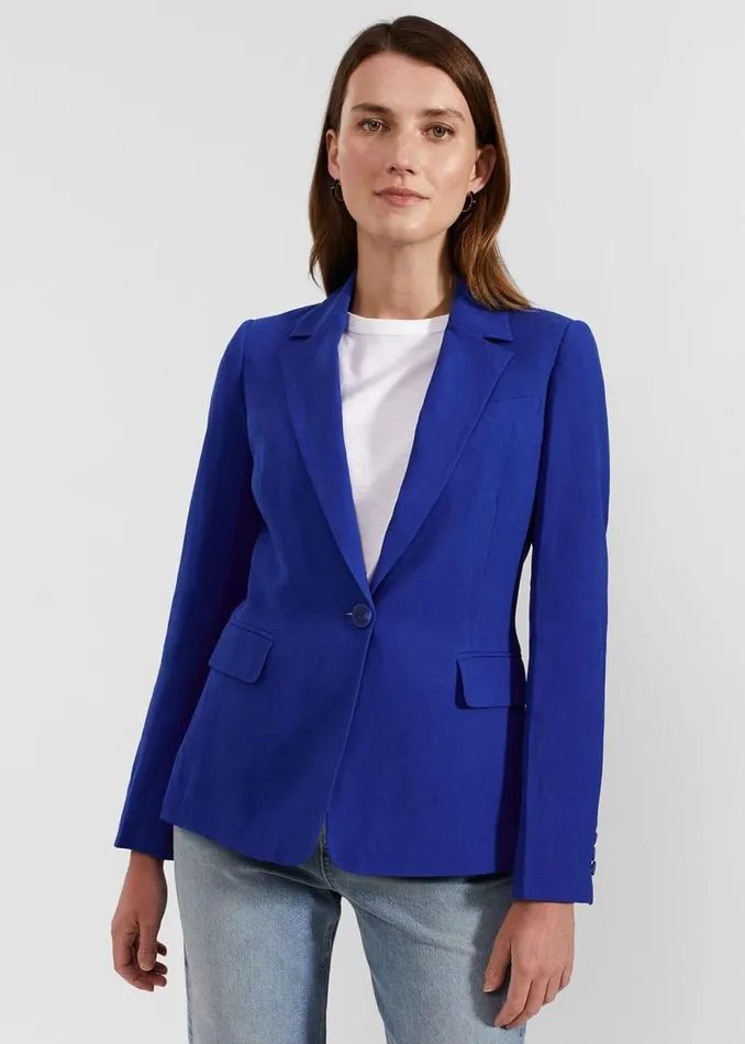Women HOBBS Coats and Jackets Fletcher Silk Linen Jacket Lapis Blue