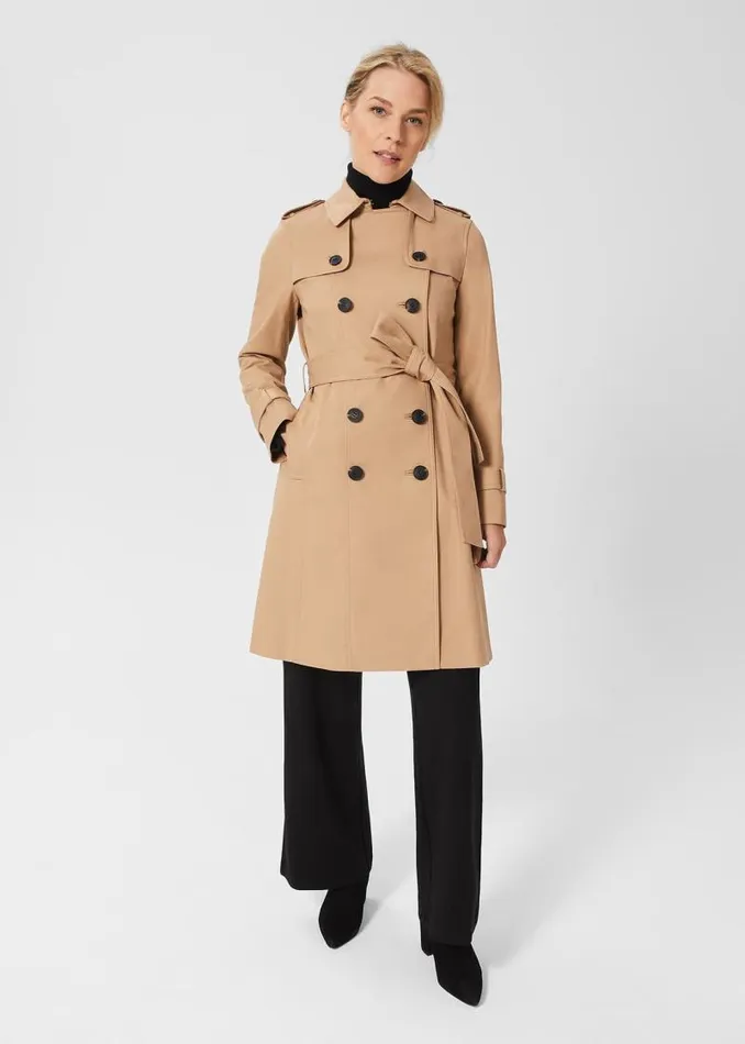 Women HOBBS Coats and Jackets Petite Saskia Shower Resistant Trench Coat Tan