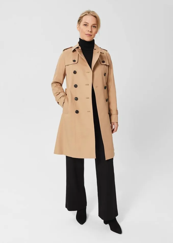 Women HOBBS Coats and Jackets Petite Saskia Shower Resistant Trench Coat Tan