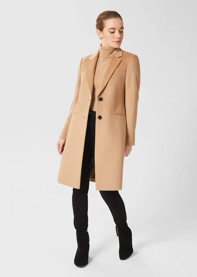 Women HOBBS Coats and Jackets Petite Tilda Wool Coat Camel