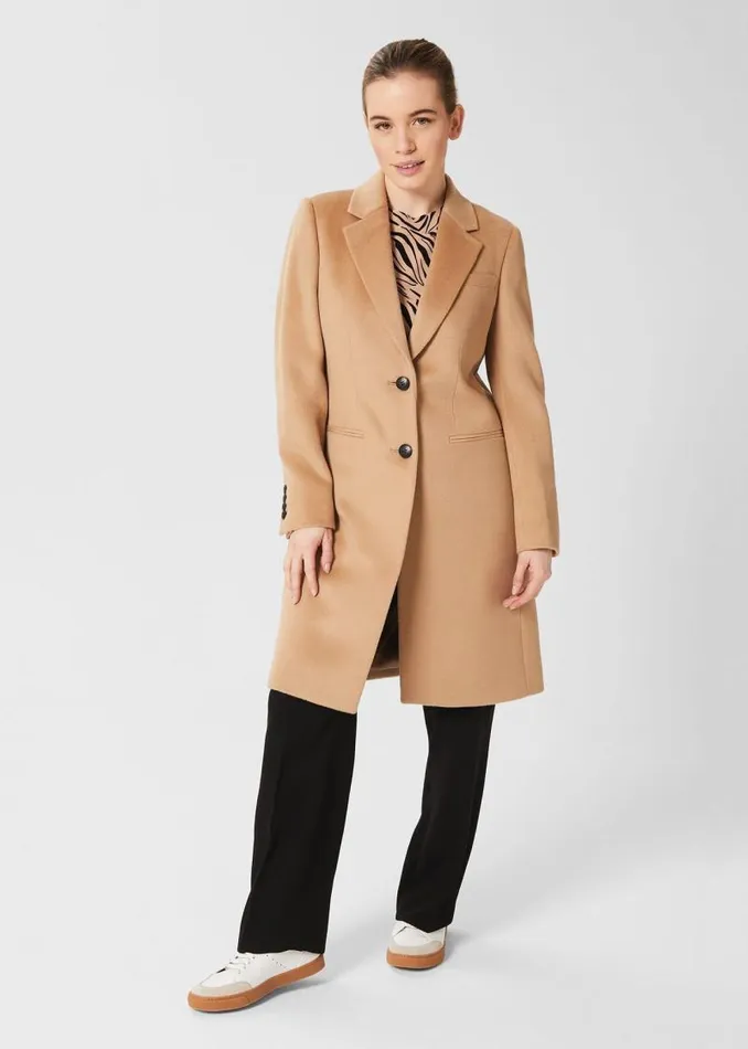 Women HOBBS Coats and Jackets Petite Tilda Wool Coat Camel