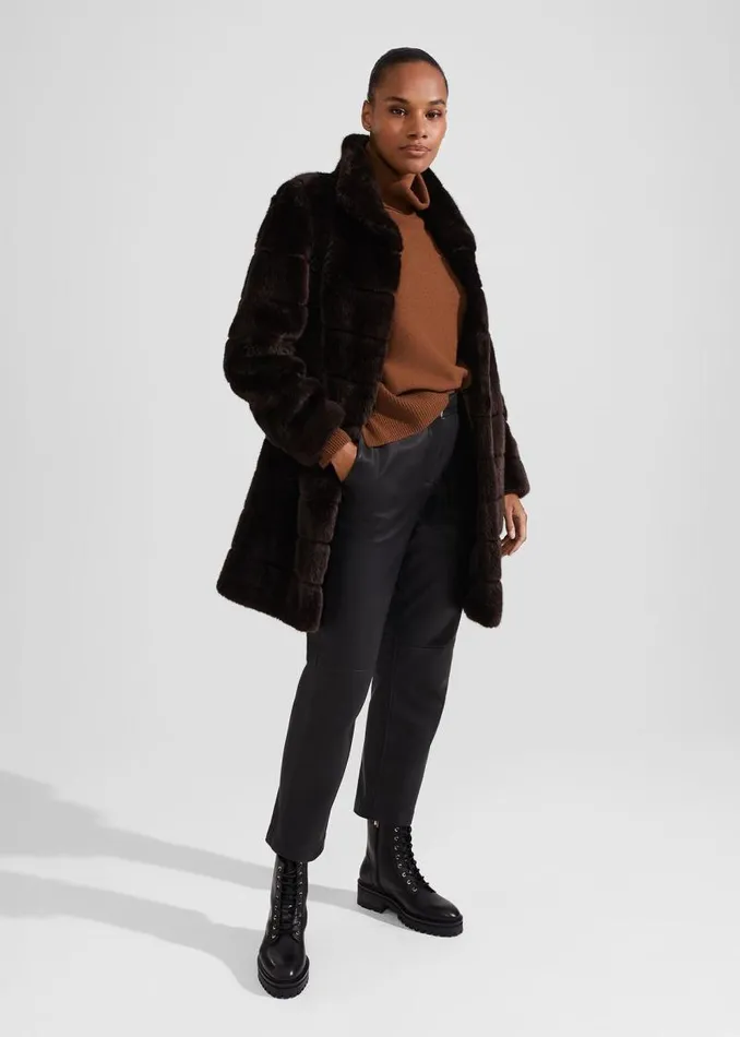 Women HOBBS Coats and Jackets Ros Faux Fur Coat Chocolate