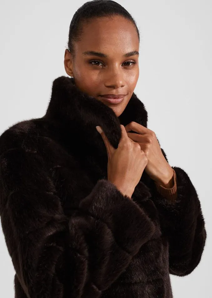 Women HOBBS Coats and Jackets Ros Faux Fur Coat Chocolate