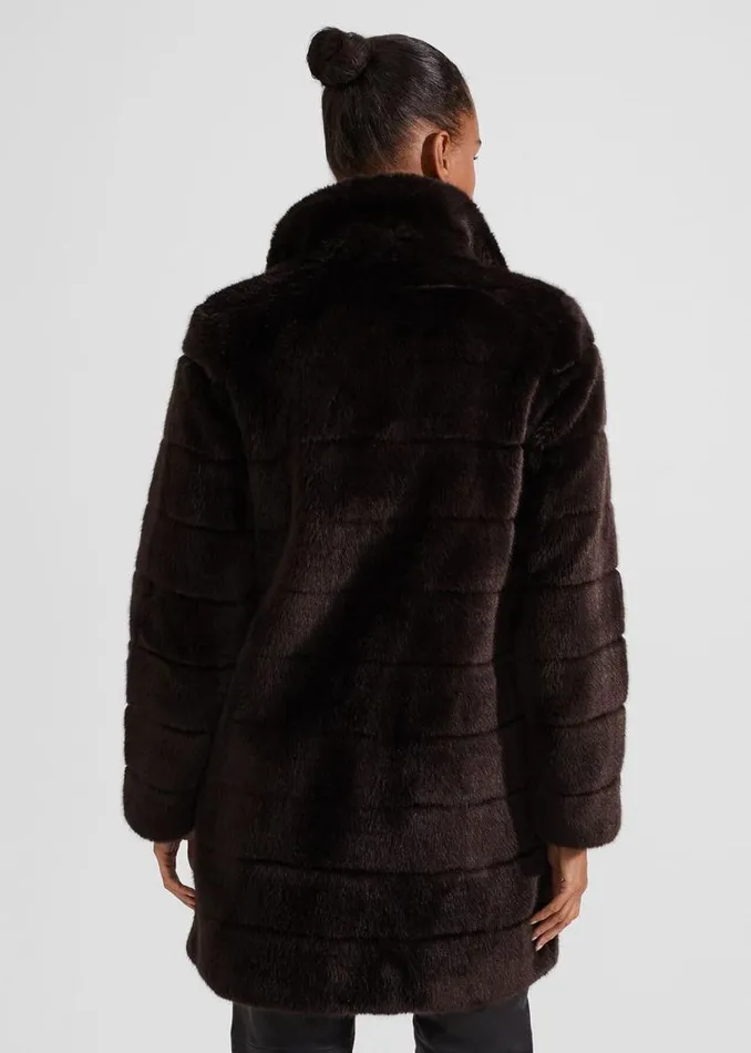 Women HOBBS Coats and Jackets Ros Faux Fur Coat Chocolate