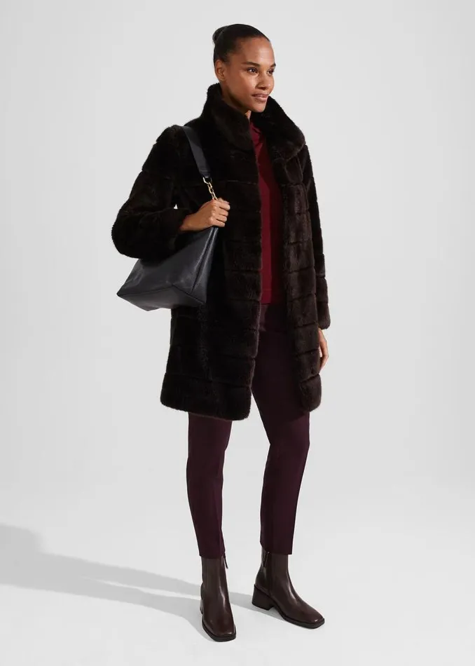 Women HOBBS Coats and Jackets Ros Faux Fur Coat Chocolate