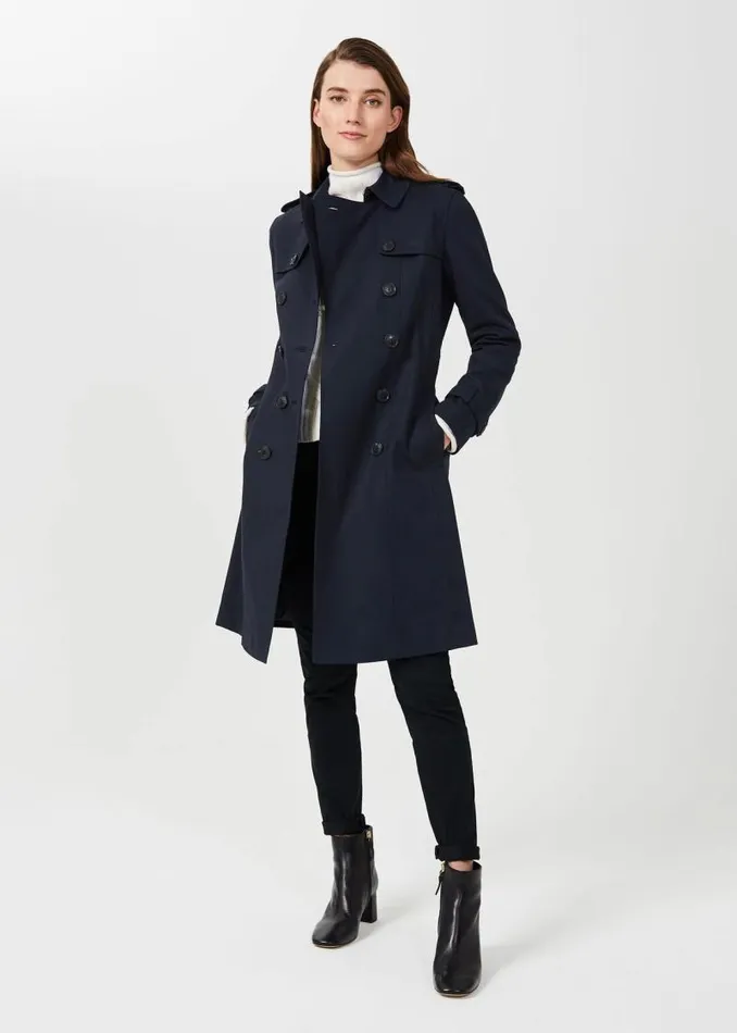 Women HOBBS Coats and Jackets Saskia Water Resistant Trench Coat Navy