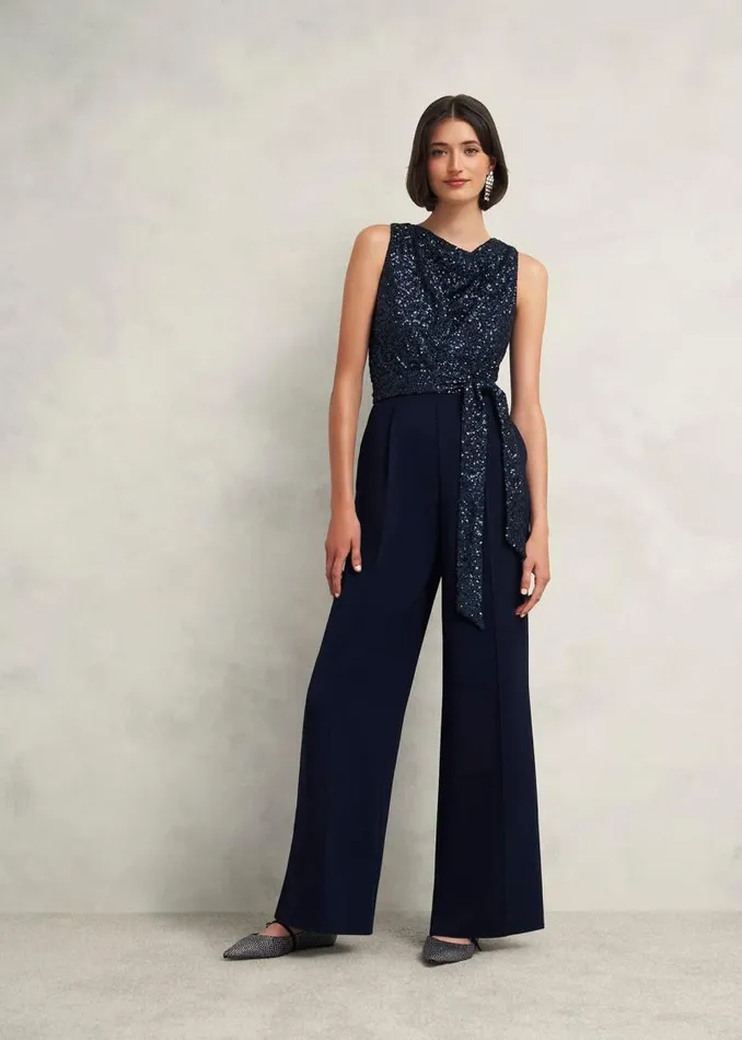 Women HOBBS Dresses and Jumpsuits Zuri Sequin Jumpsuit Midnight Navy