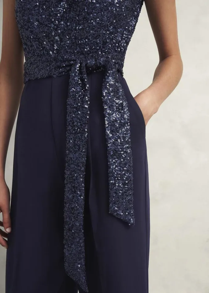 Women HOBBS Dresses and Jumpsuits Zuri Sequin Jumpsuit Midnight Navy