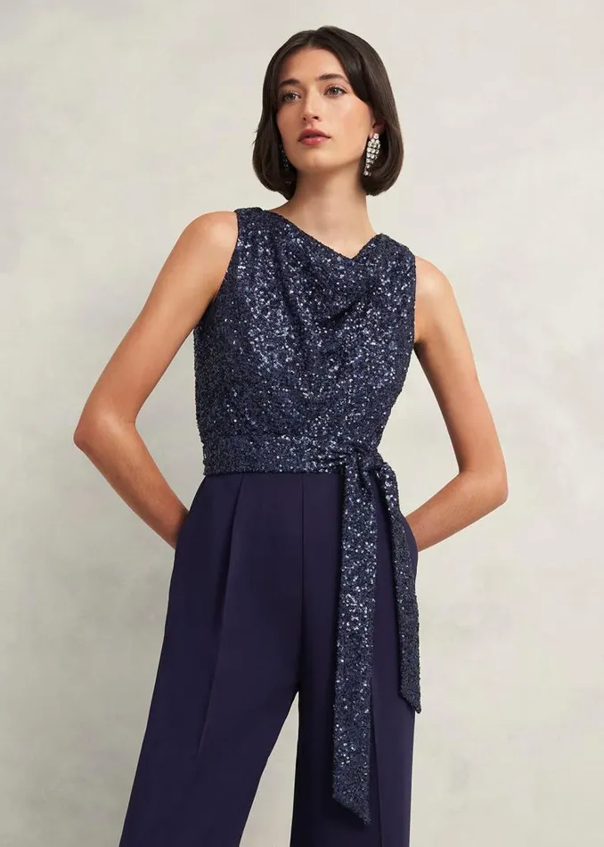 Women HOBBS Dresses and Jumpsuits Zuri Sequin Jumpsuit Midnight Navy