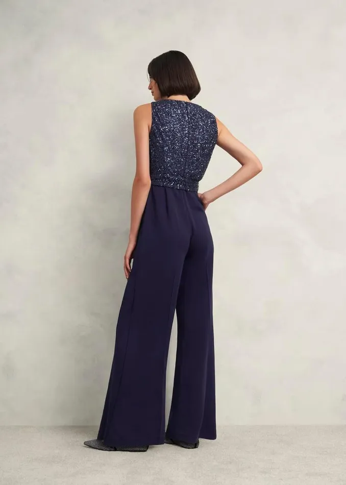 Women HOBBS Dresses and Jumpsuits Zuri Sequin Jumpsuit Midnight Navy