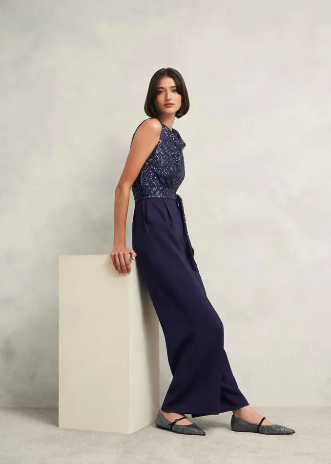 Women HOBBS Dresses and Jumpsuits Zuri Sequin Jumpsuit Midnight Navy