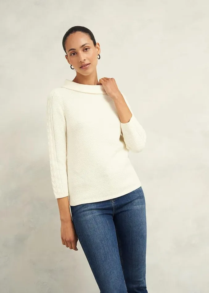 Women HOBBS Jumpers and Cardigans Camilla Cotton Jumper Warm Ivory