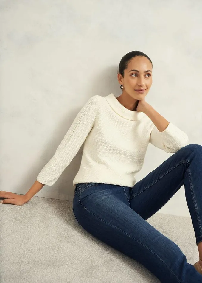 Women HOBBS Jumpers and Cardigans Camilla Cotton Jumper Warm Ivory