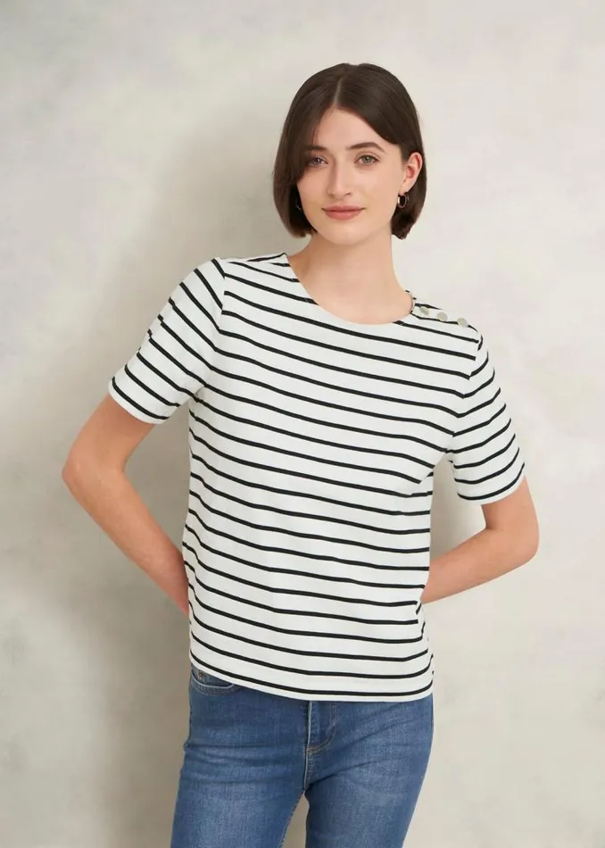 Women HOBBS Tops Bethan Cotton Stripe Top Ivory Black
