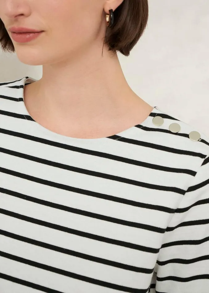 Women HOBBS Tops Bethan Cotton Stripe Top Ivory Black