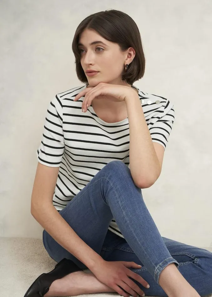 Women HOBBS Tops Bethan Cotton Stripe Top Ivory Black