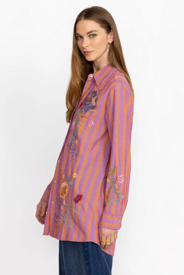 Women INDALO BUTTON DOWN SHIRT TUNIC Stripe Johnny Was Tops Women INDALO BUTTON DOWN SHIRT TUNIC Stripe Johnny Was Tops