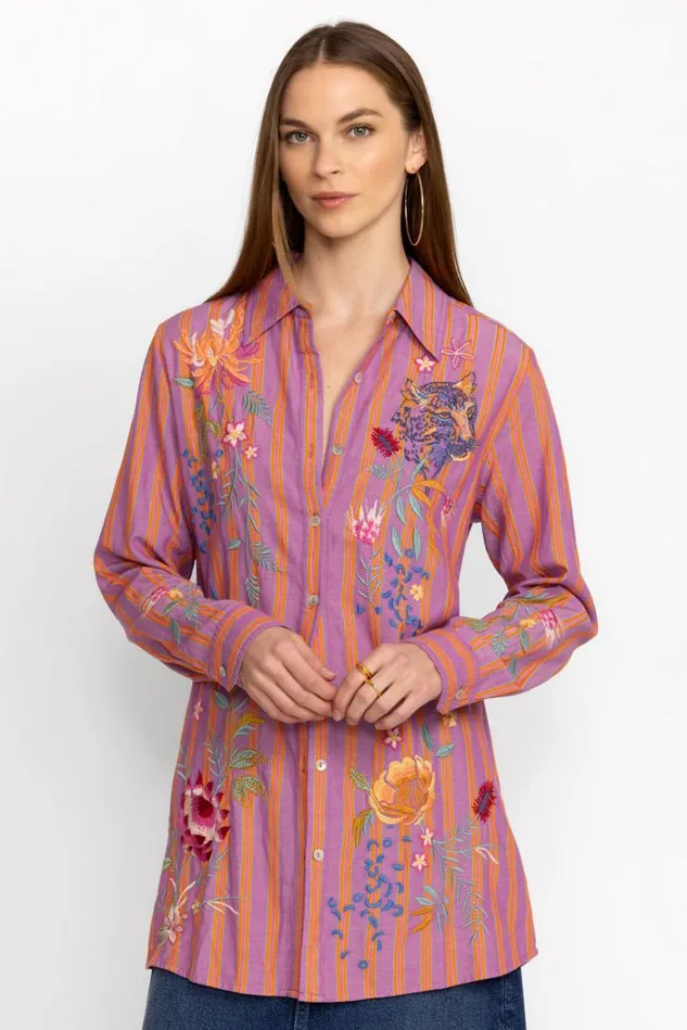 Women INDALO BUTTON DOWN SHIRT TUNIC Stripe Johnny Was Tops Women INDALO BUTTON DOWN SHIRT TUNIC Stripe Johnny Was Tops