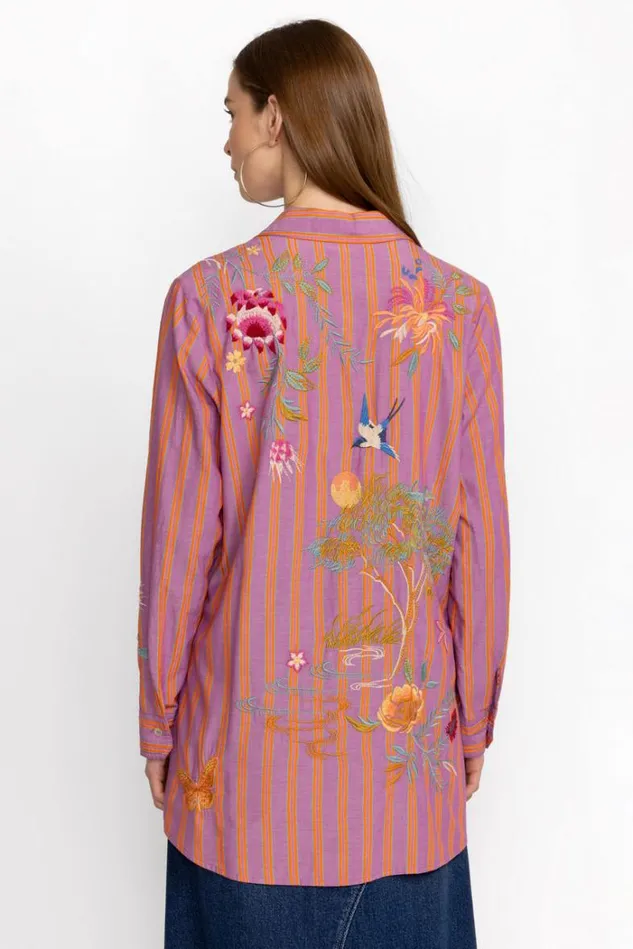 Women INDALO BUTTON DOWN SHIRT TUNIC Stripe Johnny Was Tops Women INDALO BUTTON DOWN SHIRT TUNIC Stripe Johnny Was Tops