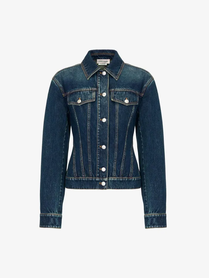 Women Jackets Alexander McQueen Waisted Denim Jacket Indigo