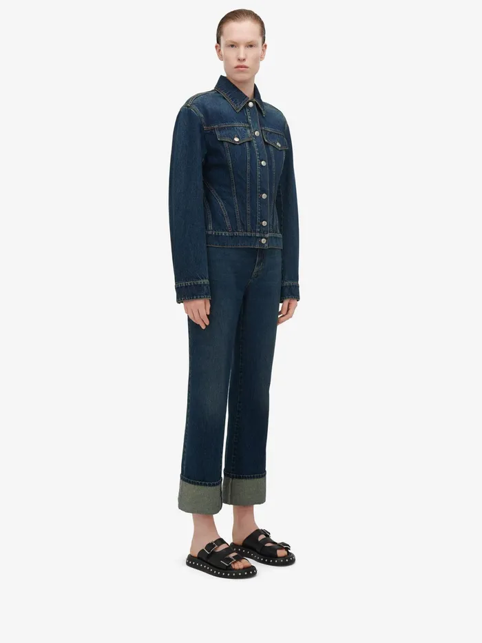 Women Jackets Alexander McQueen Waisted Denim Jacket Indigo